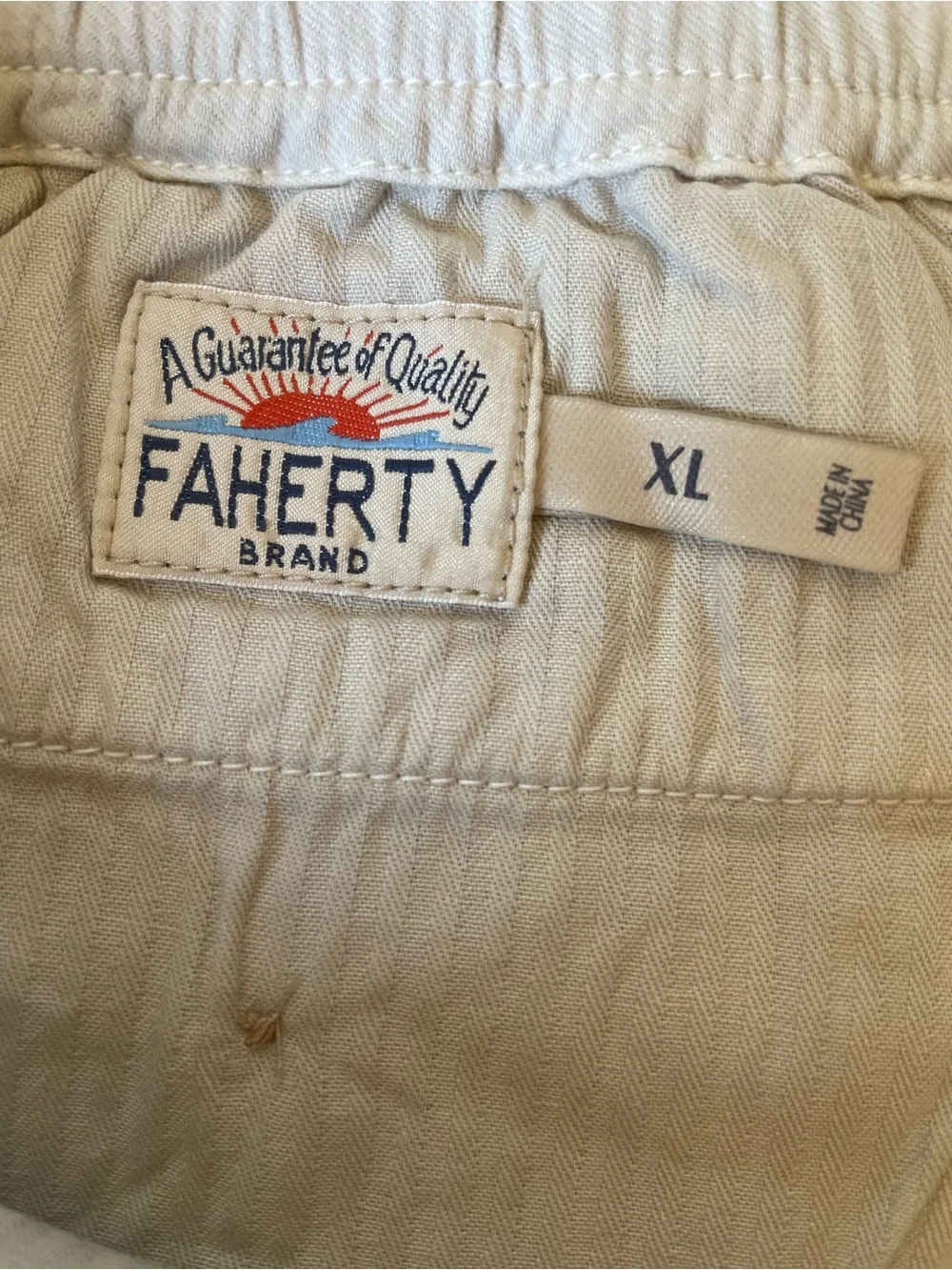 Faherty Essential Drawstring Cotton/Linen Blend Shorts Button‎ Accent in Stone